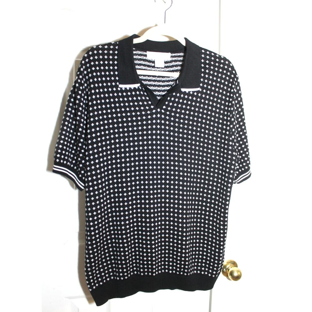 Frederik Anderson Copenhagen Black & White Print SS Pullover Sweater sz XL